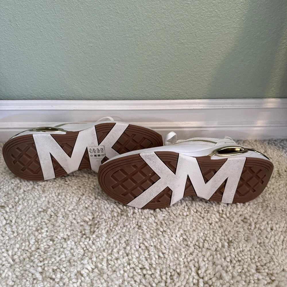 Michael Kors Toni Trainer White Gold Women's Athletic Sneakers 9 Designer Bling